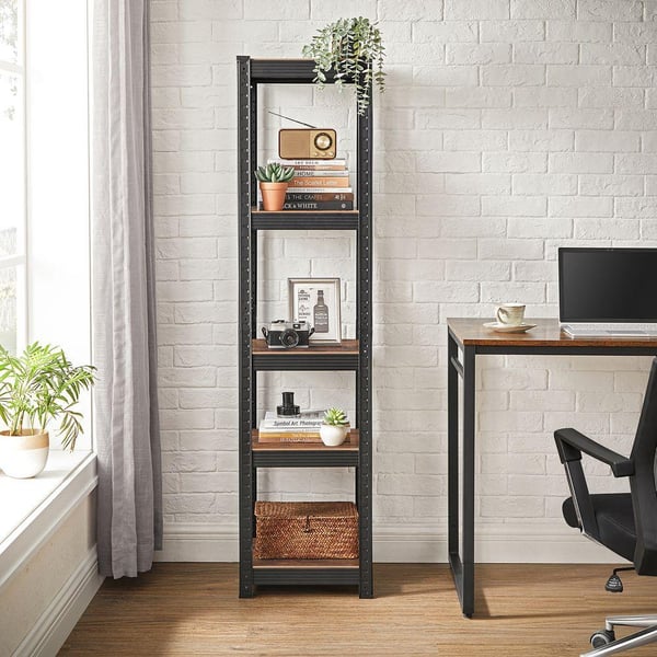 Rootz-säilytysteline - Kestävä hylly - Pysyvät hyllyt - 5 hyllyä Säilytystelineet - Säilytyshyllyt - 5 hyllyllä - Vintage ruskea-musta - 150 x 37 x 37