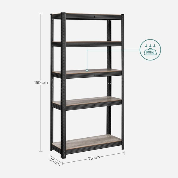 Rootz Opbevaringsstativ - Sæt med 2 Opbevaringsreoler - Industrielle Opbevaringsreoler - Stål Opbevaringsstativ - Natursort - 30 x 75 x 150 cm