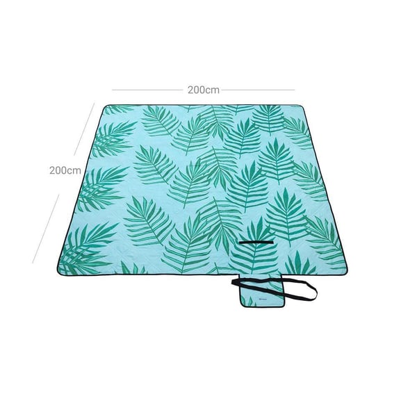 Rootz Campingtæppe - Rejsetæppe - Picnictæppe - Vandtæt campingtæppe - Holdbart campingtæppe - Blødt campingtæppe - Blå med tropisk bregne - 42 x 17 x