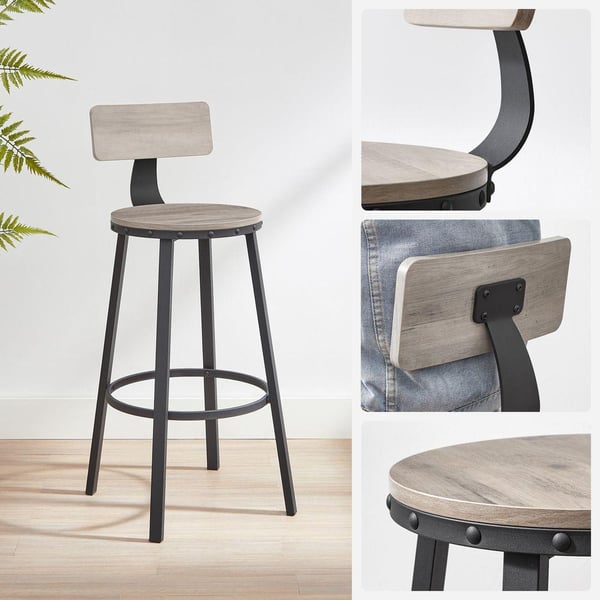 Rootz Barstole - Sæt med 2 barstole - Bordskamler - Køkkenstole - Barstole til små rum - Spånplade/stål - Greige/Sort - 54 x 99 cm