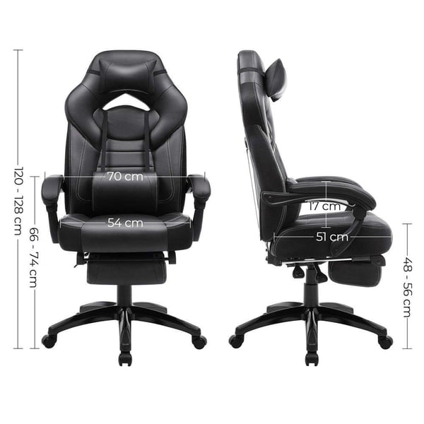 Rootz Gaming Chair - Kontorstol - Ergonomisk Gaming Chair - Esports Gaming Chair - Skrivebordsstol - Med Fodstøtte Og Nakkestøtte - Sort - 70 x 64 x (