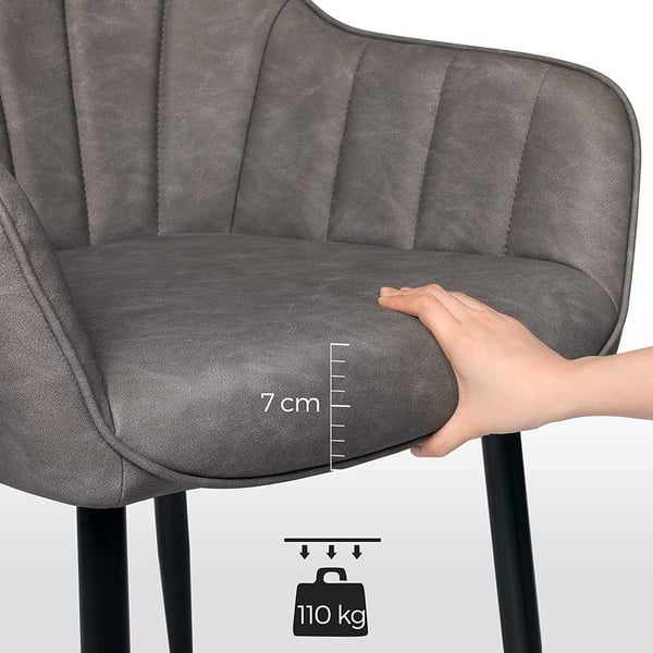 Rootz Spisestuestol - Stol - Med PU Betræk Og Armlæn - Fløjlsstol - Spisestuestole - Grå - 62,5 x 60 x 85 cm