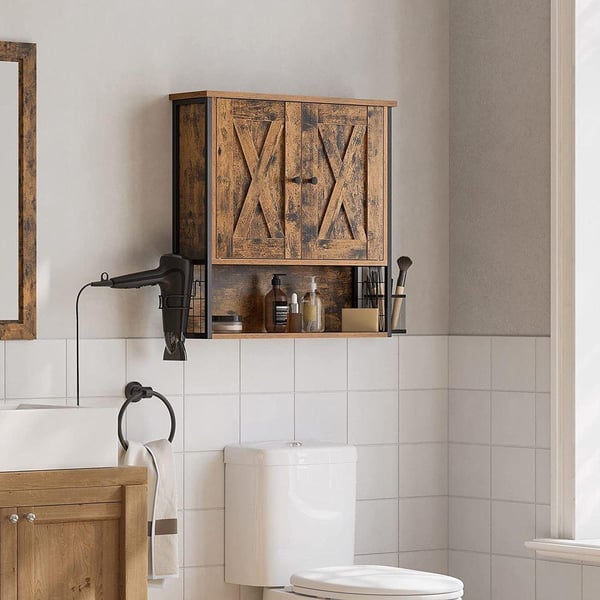 Rootz Seinäkaappi - Säilytyskori - Säilytyskaappi - Kylpyhuoneen kaappi - Kylpyhuoneen seinäkaappi - Lastulevy/teräs - Vintage ruskea-musta - 60 x 16