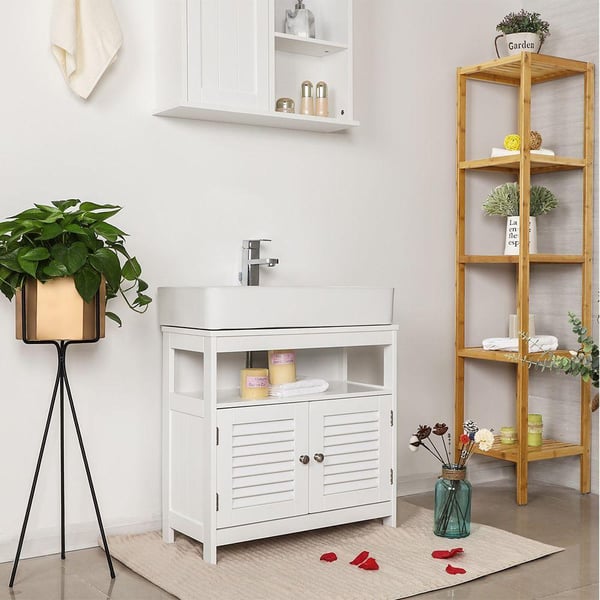 Rootz Håndvaskskab - Lameldøre Håndvaskskab - Vaskeskab - Badeværelsesskab - Vaskeskab - MDF-plade - Hvid - 60 x 60 x 30 cm (B x H x D)
