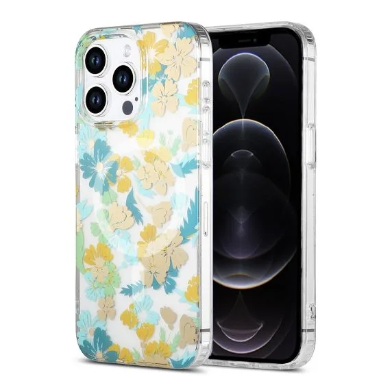 iPhone 12 Pro Max Mobilskal MagSafe - Blommor Turkos