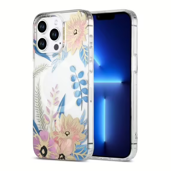 iPhone 13 Pro Max Mobilskal MagSafe - Blommor Rosa/Blå