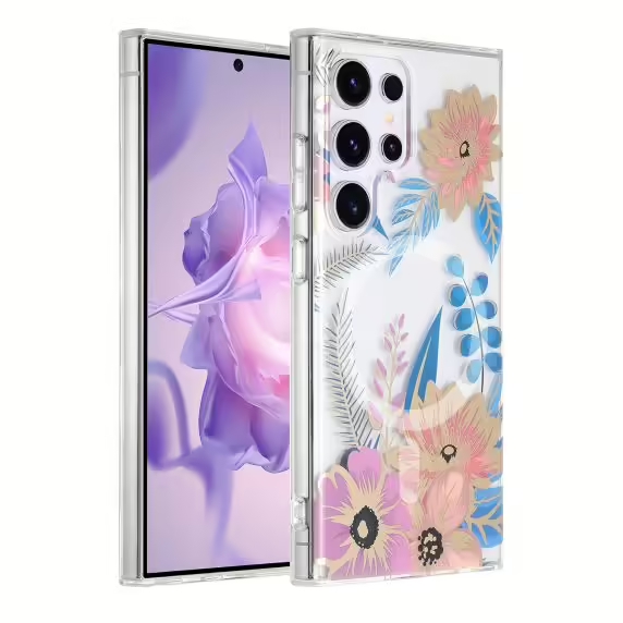 Samsung Galaxy S24 Ultra Mobilskal Magnet - Blommor Rosa/Blå