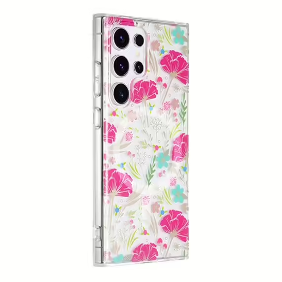 Samsung Galaxy S24 Ultra Mobilskal Magnet - Blommor Blå/Guld