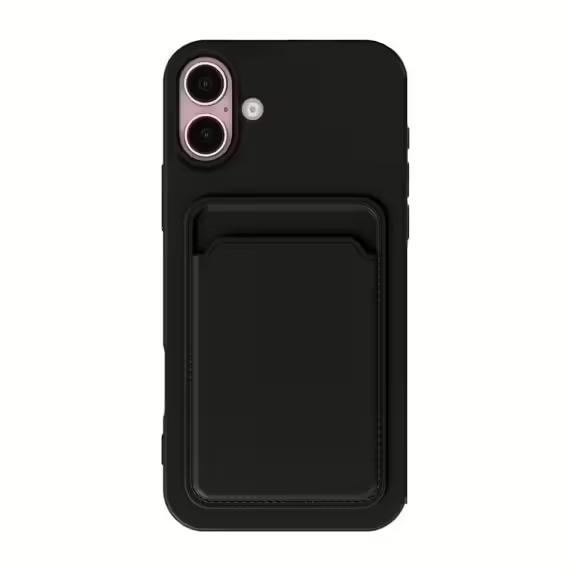 iPhone 16 Plus Mobilskal Silikon med Korthållare - Svart