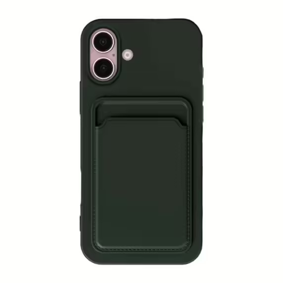 iPhone 16 Plus Mobilskal Silikon med Korthållare - Militärgrön