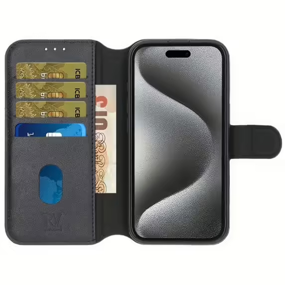 iPhone 16 Pro Plånboksfodral Äkta Läder Rvelon - Svart