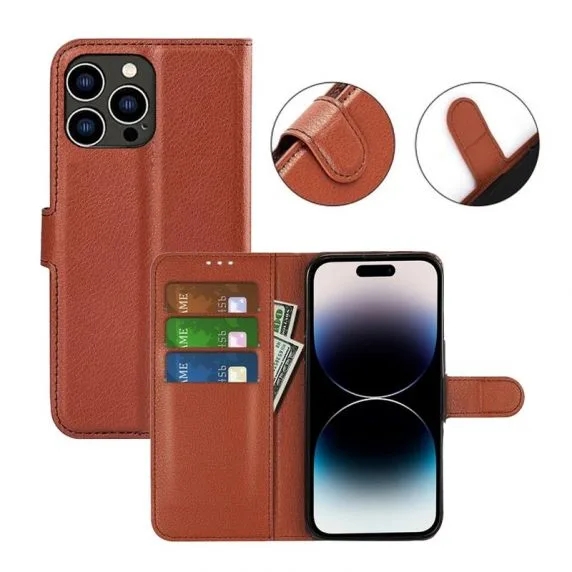 iPhone 15 Pro Plånboksfodral med stativ - Brun