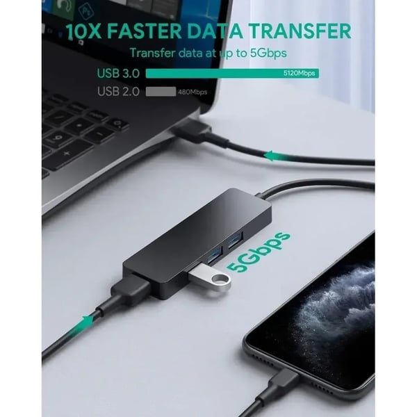 SiGN USB-A Hubb, 4xUSB-A 3.0 - Svart