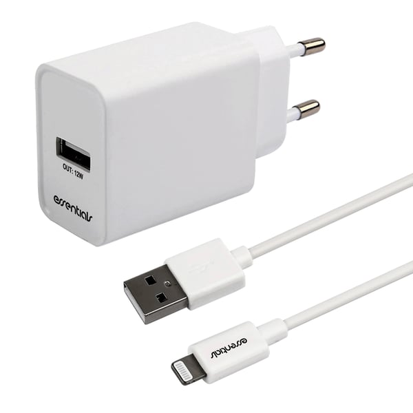Wall Charger 12W, USB-A Light. MFI, Cable 1m, white