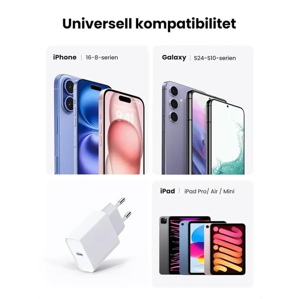 SiGN iPhone USB-C PD Snabbladdare 20W med USB-C till Lightning-kabel, 2m - Vit
