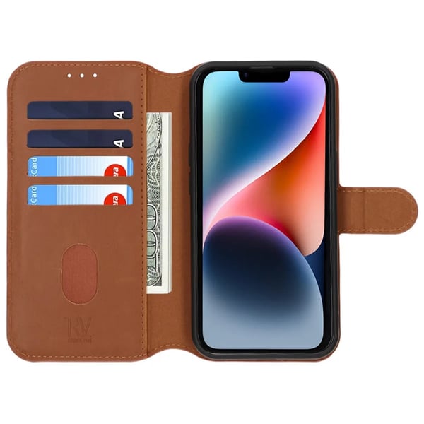 iPhone 13/14 Plånboksfodral Magnet Rvelon - Brun