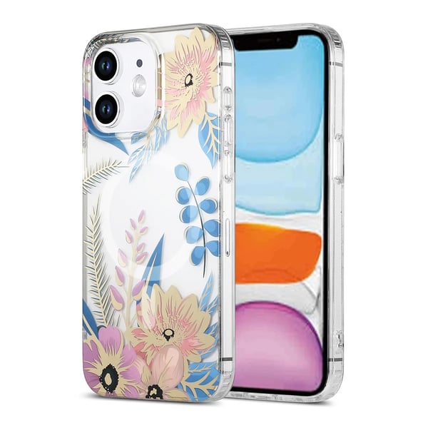 iPhone 11 Mobilskal MagSafe - Blommor Rosa/Blå