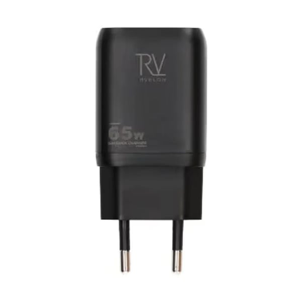 Rvelon Väggladdare 2x USB-C + USB-A 65W GaN - Svart