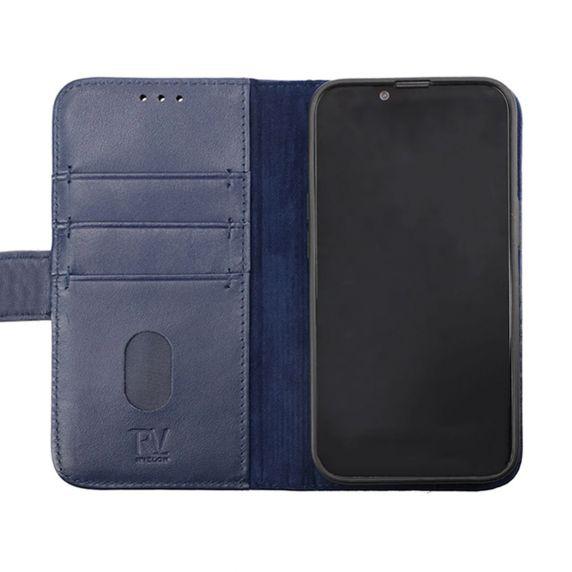 iPhone 14 Plånboksfodral Läder Rvelon Färg Blå