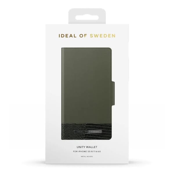 IDEAL OF SWEDEN Unity Wallet Magnetisk mobilplånbok för iPhone 6-8 och SE Metal Woods