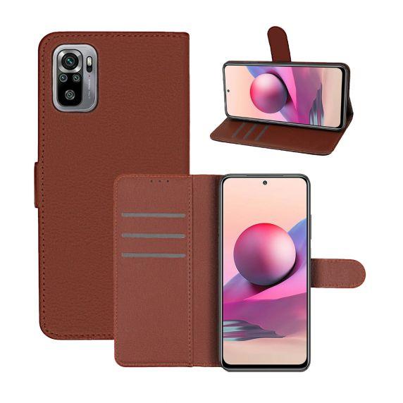 Flip Stand Leather Wallet Case For Xiaomi Redmi Note 10/Redmi Note 10S Brown