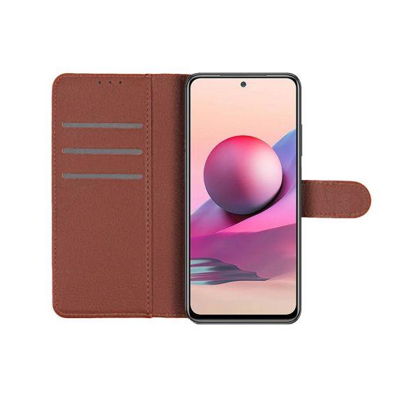 Flip Stand Leather Wallet Case For Xiaomi Redmi Note 10/Redmi Note 10S Brown