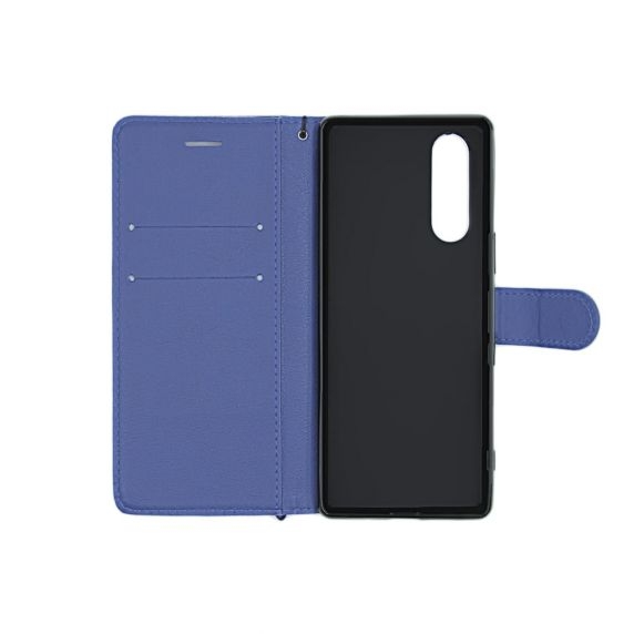 Flip Stand Leather Wallet Case For Sony Xperia 5 Blue