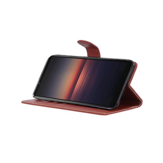 Flip Stand Leather Wallet Case For Sony Xperia 1 III 5G Brown