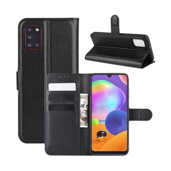 Flip Stand Leather Wallet Case For Samsung Galaxy A31 4G Black