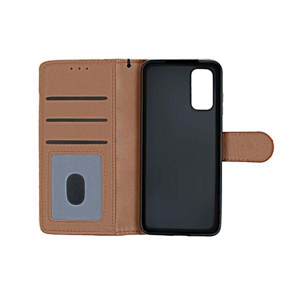 Flip Stand Leather Wallet Case For Samsung Galaxy S20 Brown