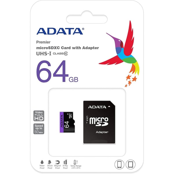 ADATA Premier 64GB microSDHC/SDXC UHS-I U1 Class 10 Memory Card with Adapter