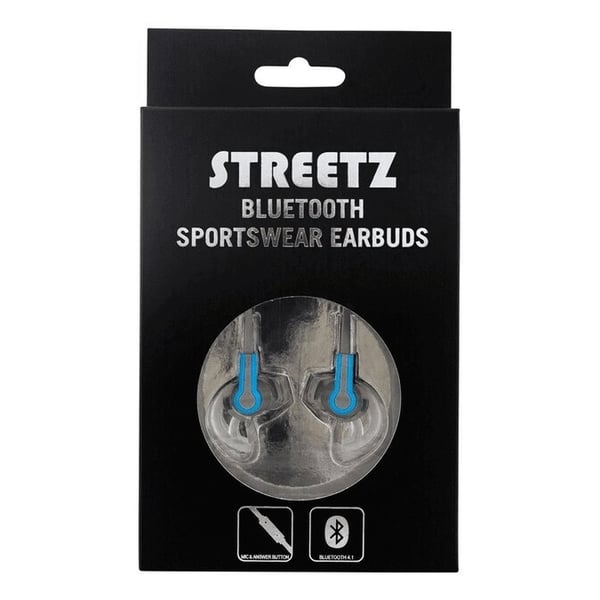STREETZ Bluetooth-sporthörlurar med mikrofon, Bluetooth 4.1, 10m, grå/blå