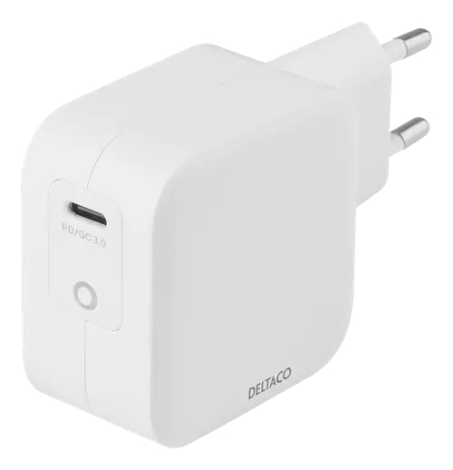 Deltaco Väggladdare USB-C PD, GaN, 61W - Vit