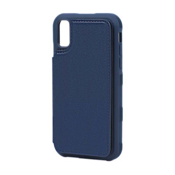 PU Leather Back Flip Kickstand Card Case Blue For iPhone X/XS