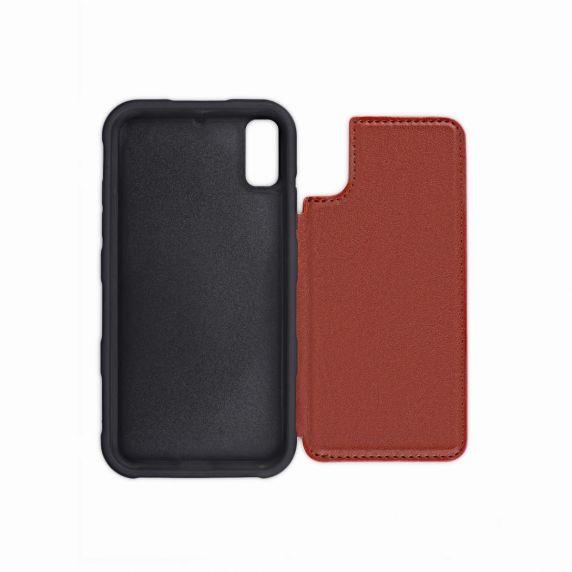 PU Leather Back Flip Kickstand Card Case Brown For iPhone X/XS
