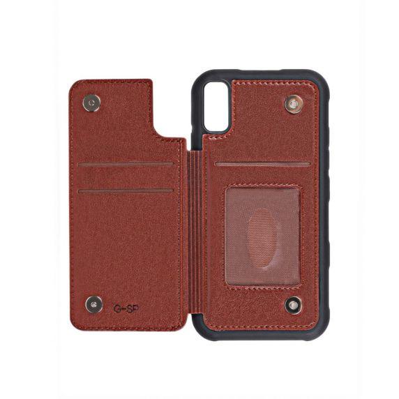 iPhone XR PU Leather Back Flip Wallet Case Brown