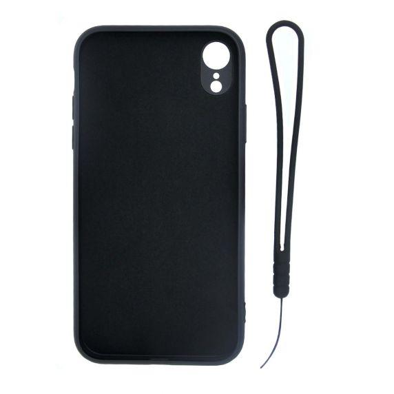 iPhone XR Soft Liquid Silicone Case With Magnetic Ring Holder Stand and Slim Hands Strap Best Quality Black
