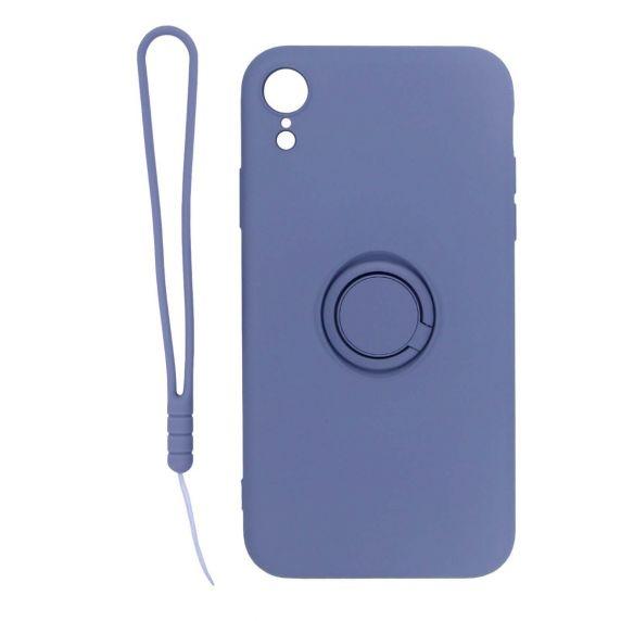 iPhone XR Soft Liquid Silicone Case With Magnetic Ring Holder Stand and Slim Hands Strap Best Quality Grey