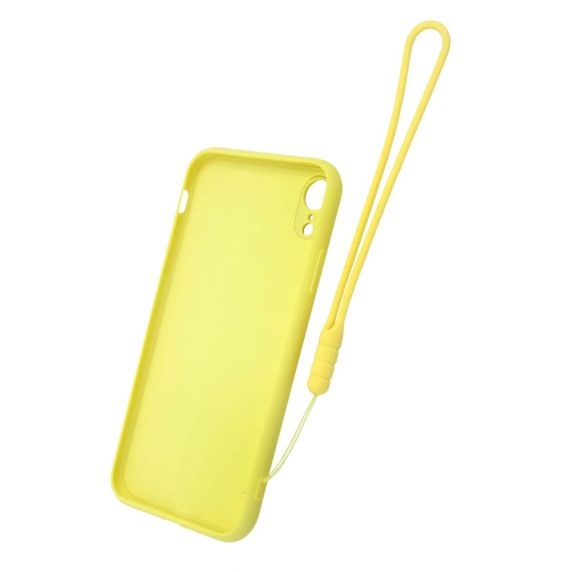 iPhone XR Soft Liquid Silicone Case With Magnetic Ring Holder Stand and Slim Hands Strap Best Quality Yellow