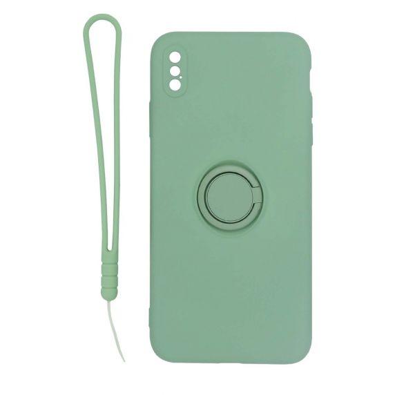 iPhone XS Max Soft Liquid Silicone Case With Magnetic Ring Holder Stand and Slim Hands Strap Best Quality Green