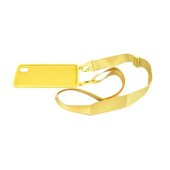 Apple iPhone XS Max Liquid Silicone Phone Cover With Hand Rope Good Quality Yellow