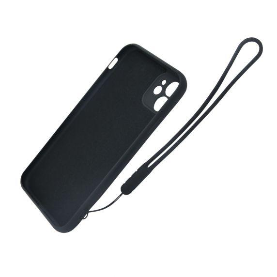iPhone 11 Soft Liquid Silicone Case With Magnetic Ring Holder Stand and Slim Hands Strap Best Quality Black