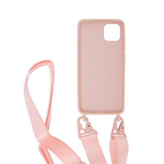 iPhone 11 Liquid Silicone Phone Cover With Hand Rope High Quality Sand Pink