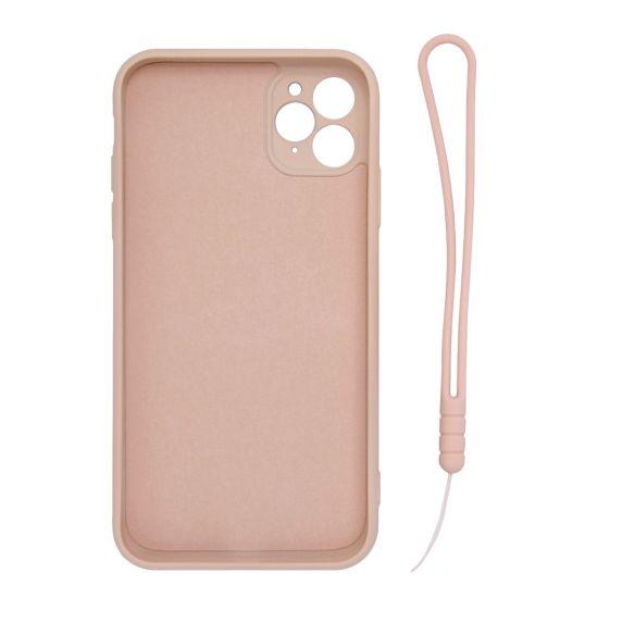 Apple iPhone 11 Pro mjukt flytande silikonfodral med magnetiskt hållare och smal handrem Bästa kvalitet rosa