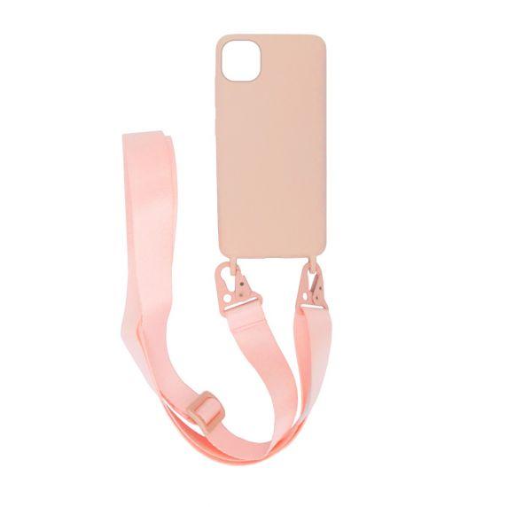 Apple iPhone 11 Pro Liquid Silicone Phone Cover With Hand Rope High Quality Sand Pink