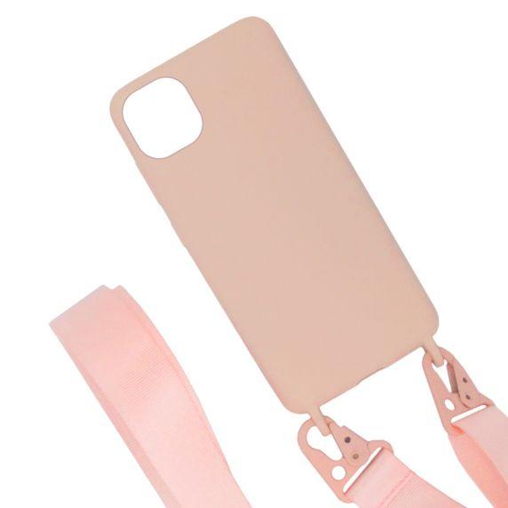 Apple iPhone 11 Pro Liquid Silicone Phone Cover With Hand Rope High Quality Sand Pink