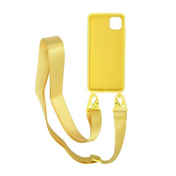 Apple iPhone 11 Pro Liquid Silicone Phone Cover With Hand Rope High Quality Yellow