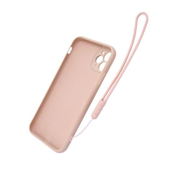 iPhone 11 Pro Max Soft Liquid Silicone Case With Magnetic Ring Holder Stand and Slim Hands Strap Best Quality Pink