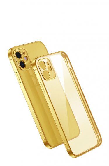 Apple iPhone 12 Luxury Classic Square Frame Protection Case Gold With Soft Thin Transparent Camera Protector High Quality