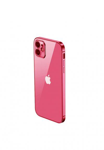 Apple iPhone 12 Luxury Classic Square Frame Protection Case Red With Soft Thin Transparent Camera Protector High Quality